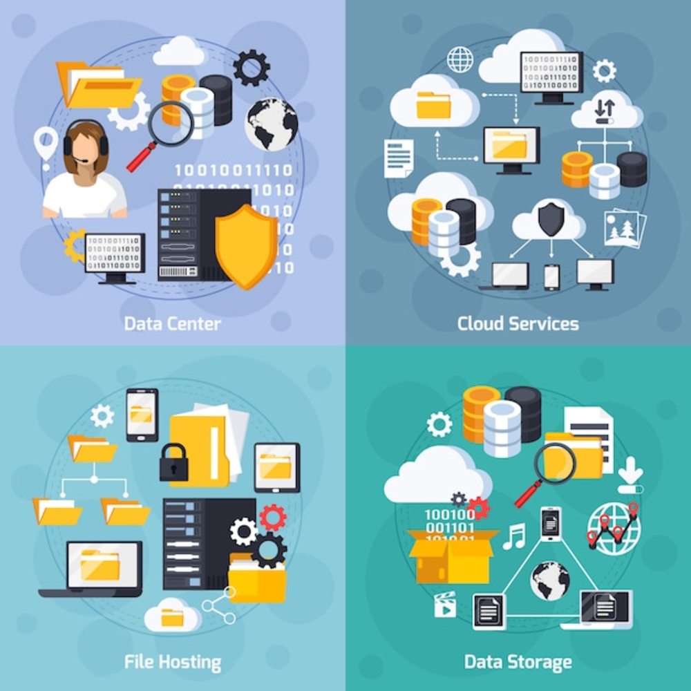 托管服務概念圖標集 信息服務業務的視覺化詮釋